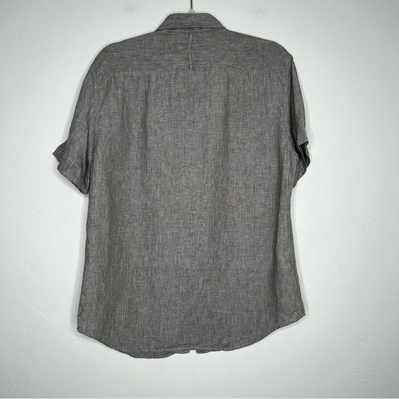 Banana Republic Light Gray Marled Button-Down Short Sleeve Shirt Slim Fit Linen - Picture 2 of 11